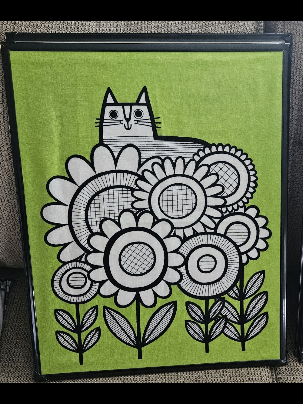 Branded Retro Three Cat And Floral Wall Art Prints with Bold Black Detailing